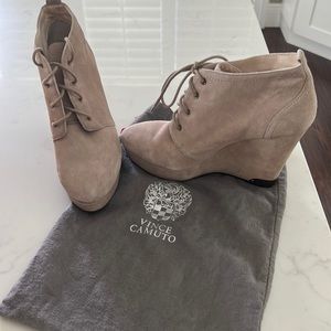 Vince Camuto tan wedge booties.